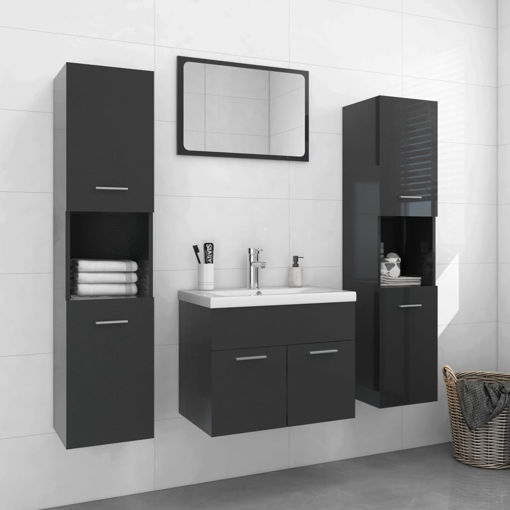 Berkfield Bathroom Furniture Set High Gloss Grey Engineered Wood
