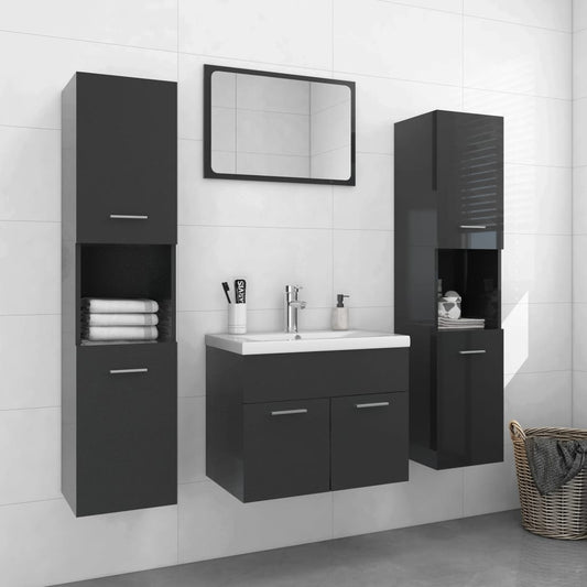 Berkfield Bathroom Furniture Set High Gloss Grey Engineered Wood