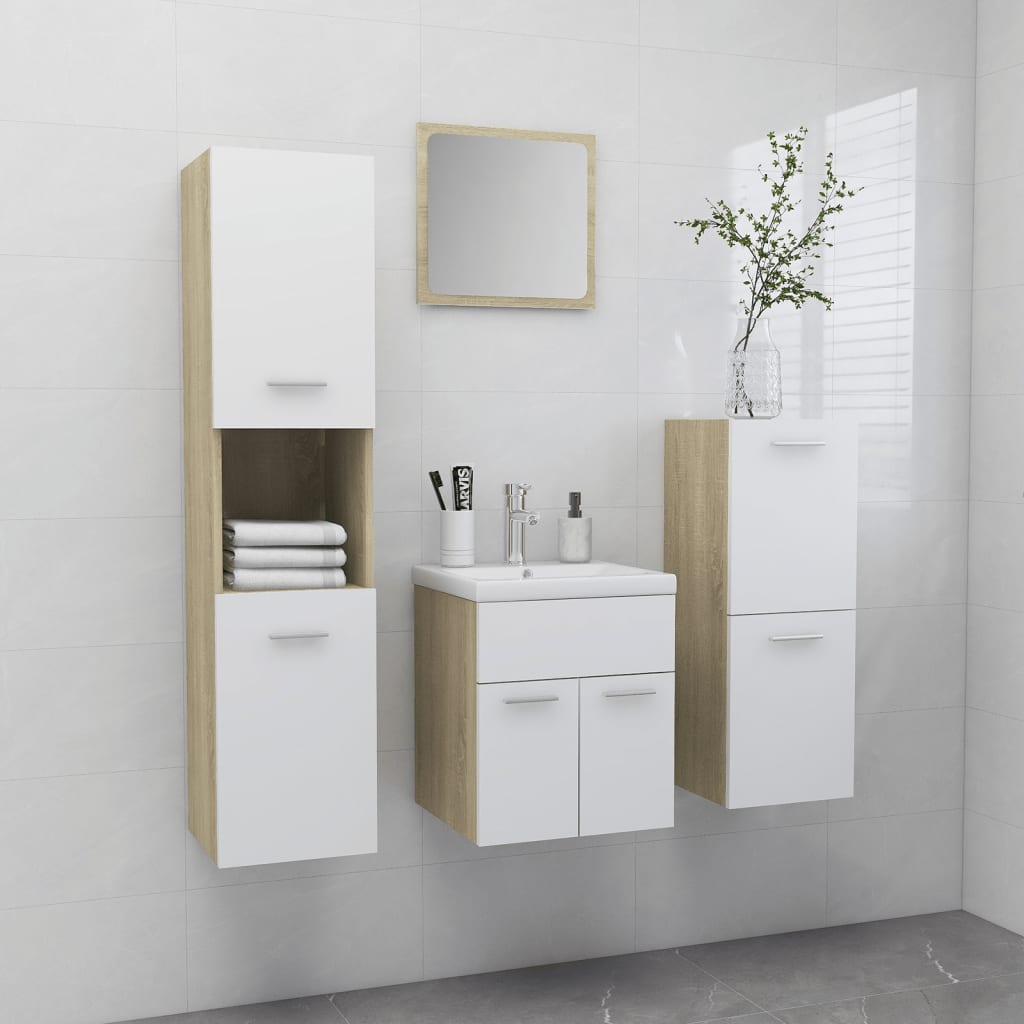 Berkfield Bathroom Furniture Set White and Sonoma Oak Engineered Wood