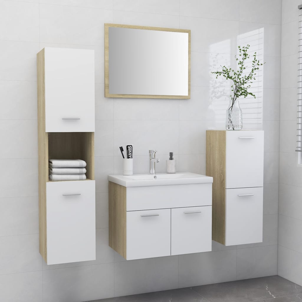 Berkfield Bathroom Furniture Set White and Sonoma Oak Engineered Wood