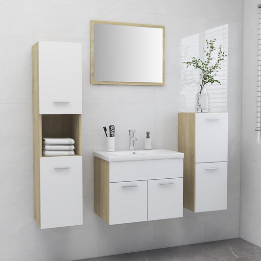 Berkfield Bathroom Furniture Set White and Sonoma Oak Engineered Wood