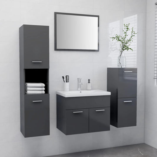 Berkfield Bathroom Furniture Set High Gloss Grey Engineered Wood