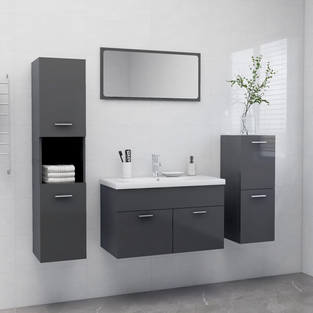 Berkfield Bathroom Furniture Set High Gloss Grey Engineered Wood