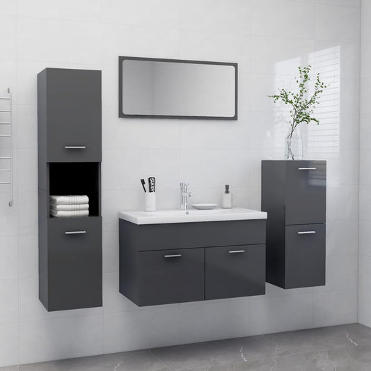 Berkfield Bathroom Furniture Set High Gloss Grey Engineered Wood