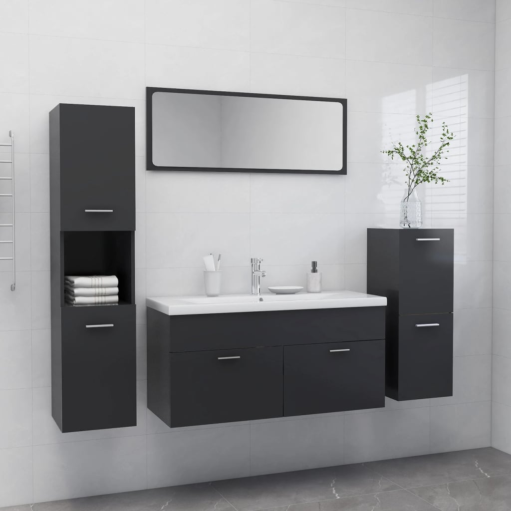 Berkfield Bathroom Furniture Set Grey Engineered Wood