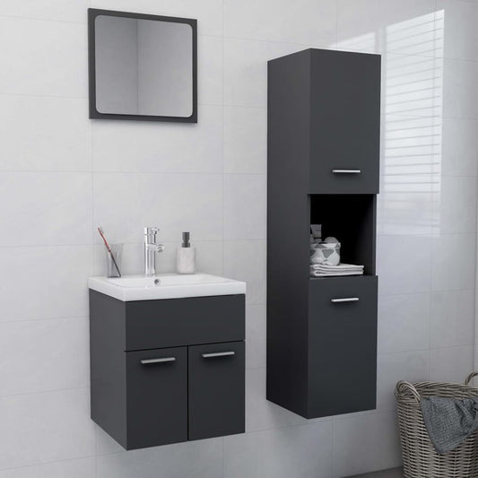 Berkfield Bathroom Furniture Set Grey Engineered Wood