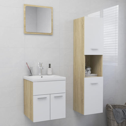 Berkfield Bathroom Furniture Set White and Sonoma Oak Engineered Wood