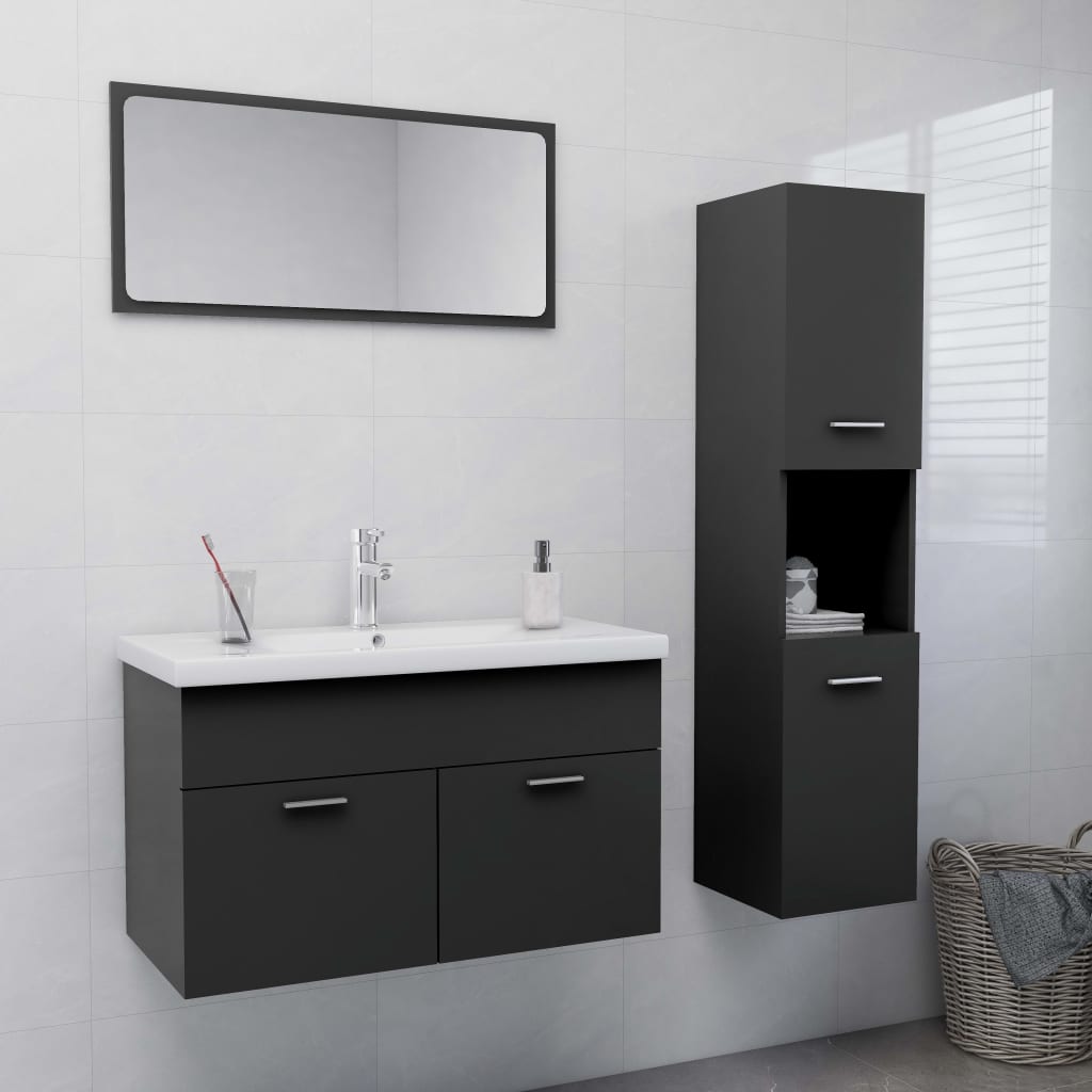Berkfield Bathroom Furniture Set Grey Engineered Wood