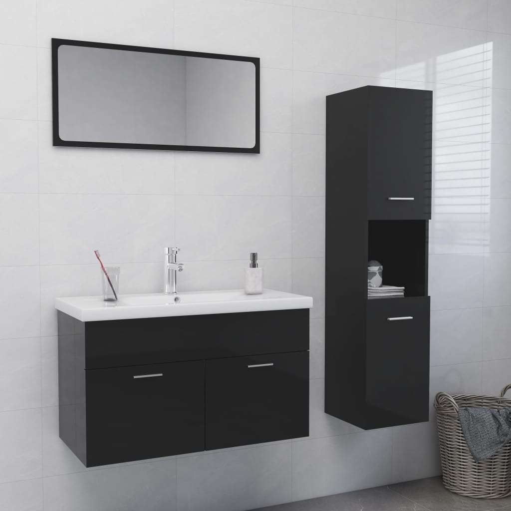 Berkfield Bathroom Furniture Set High Gloss Grey Engineered Wood