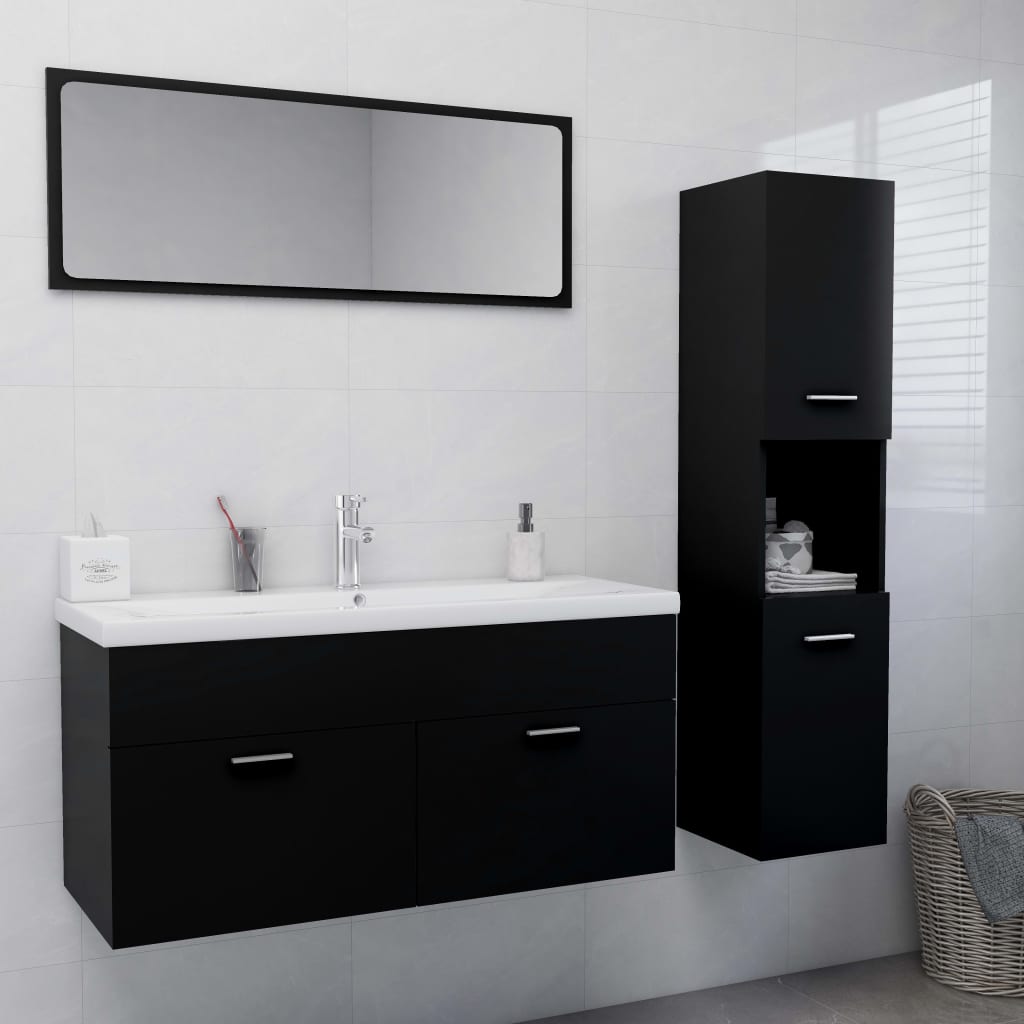 Berkfield Bathroom Furniture Set Black Engineered Wood