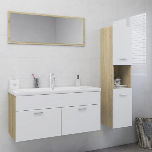 Berkfield Bathroom Furniture Set White and Sonoma Oak Engineered Wood