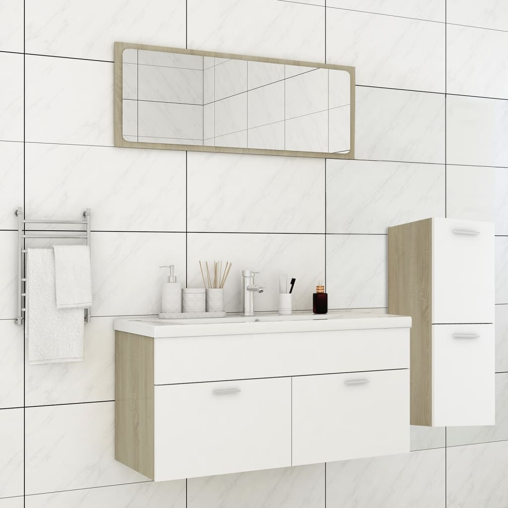 Berkfield Bathroom Furniture Set White and Sonoma Oak Engineered Wood