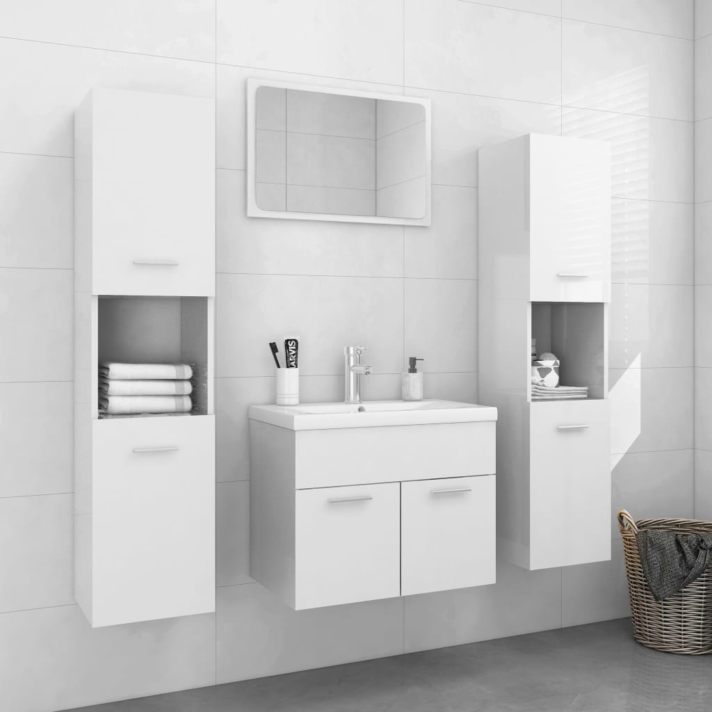 Berkfield Bathroom Furniture Set High Gloss White Engineered Wood
