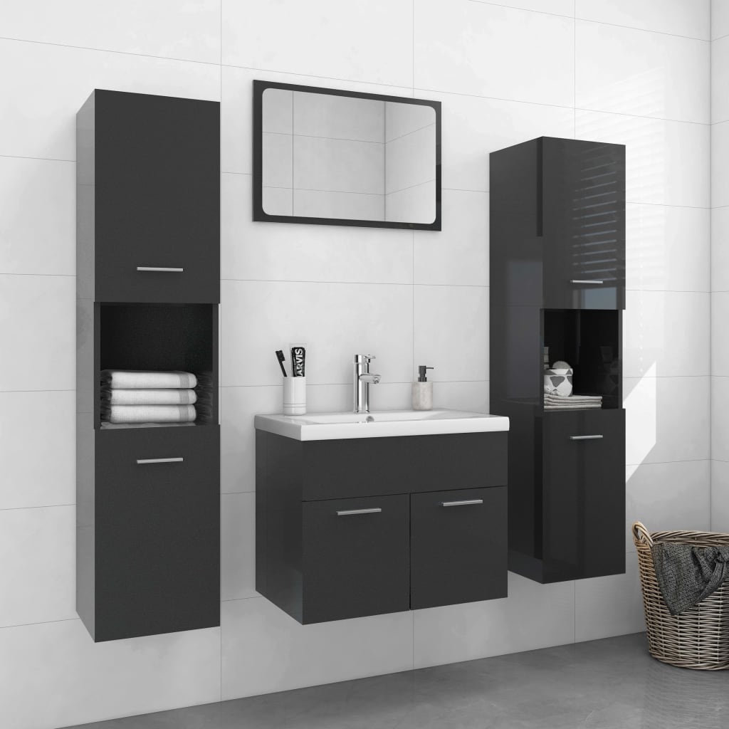 Berkfield Bathroom Furniture Set High Gloss Grey Engineered Wood