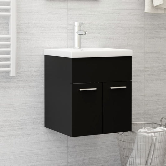 Berkfield Sink Cabinet with Built-in Basin Black Engineered Wood