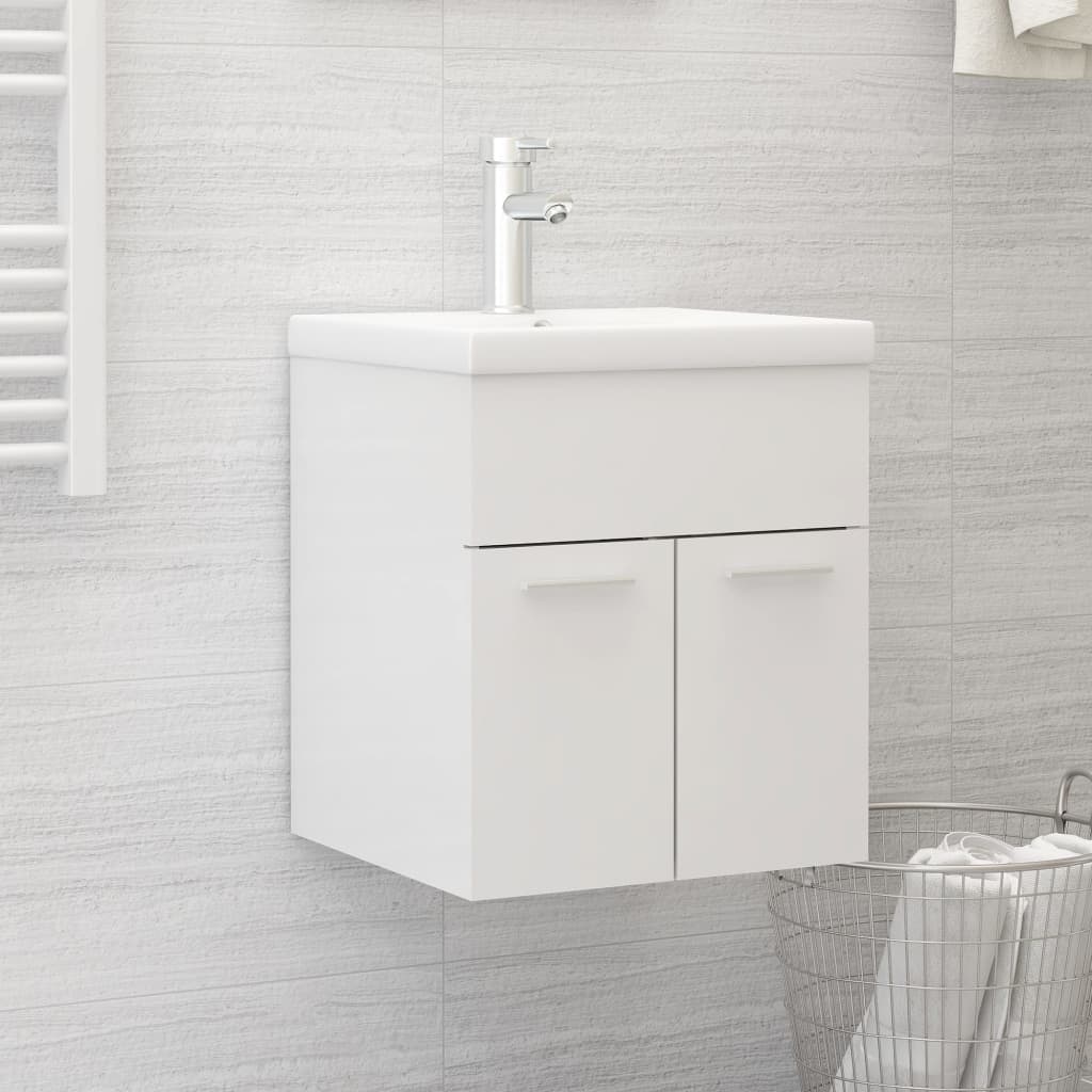 Berkfield Sink Cabinet with Built-in Basin High Gloss White Engineered Wood