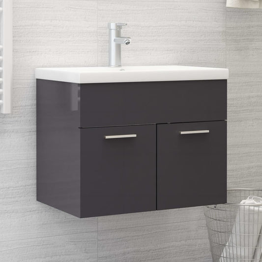 Berkfield Sink Cabinet with Built-in Basin High Gloss Grey Engineered Wood