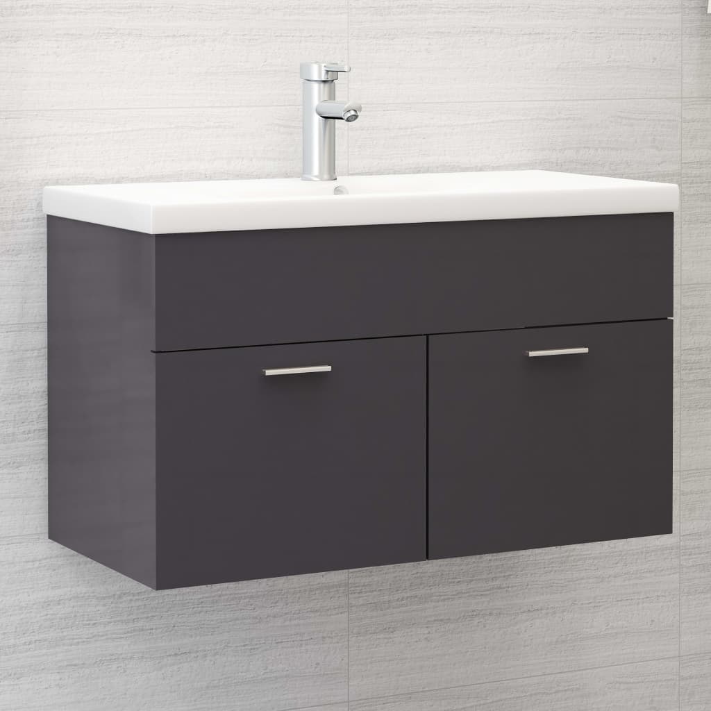 Berkfield Sink Cabinet with Built-in Basin High Gloss Grey Engineered Wood