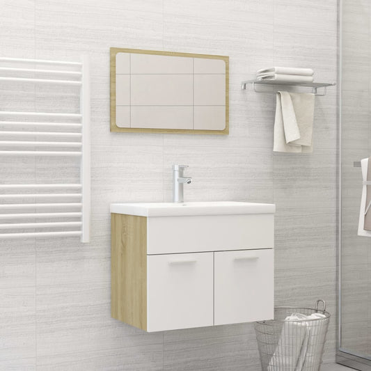 Berkfield Bathroom Furniture Set White and Sonoma Oak Engineered Wood