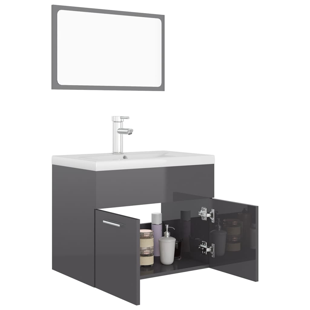 Berkfield Bathroom Furniture Set High Gloss Grey Engineered Wood