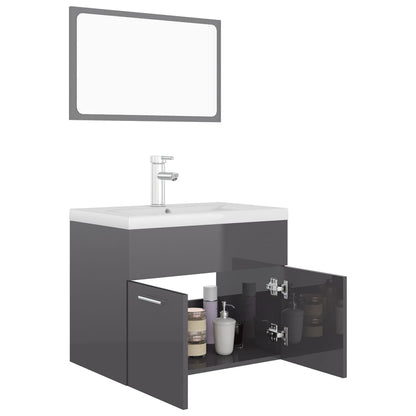 Berkfield Bathroom Furniture Set High Gloss Grey Engineered Wood