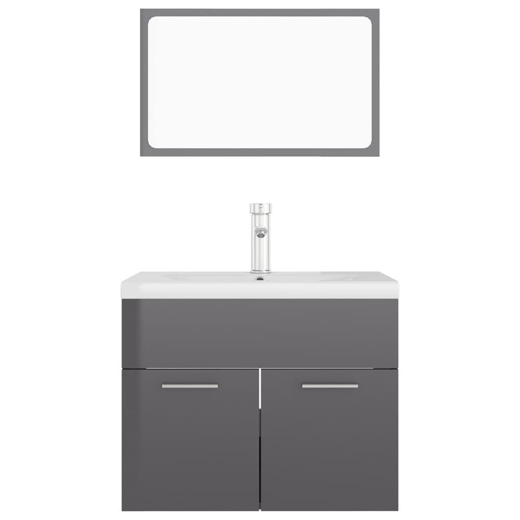 Berkfield Bathroom Furniture Set High Gloss Grey Engineered Wood