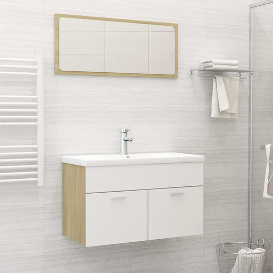 Berkfield Bathroom Furniture Set White and Sonoma Oak Engineered Wood