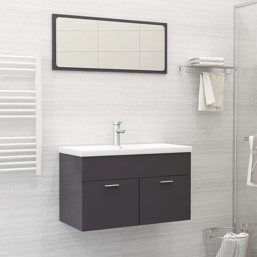 Berkfield Bathroom Furniture Set High Gloss Grey Engineered Wood