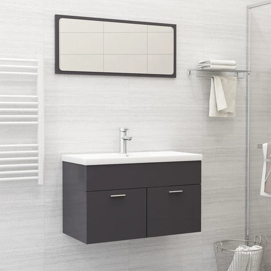 Berkfield Bathroom Furniture Set High Gloss Grey Engineered Wood