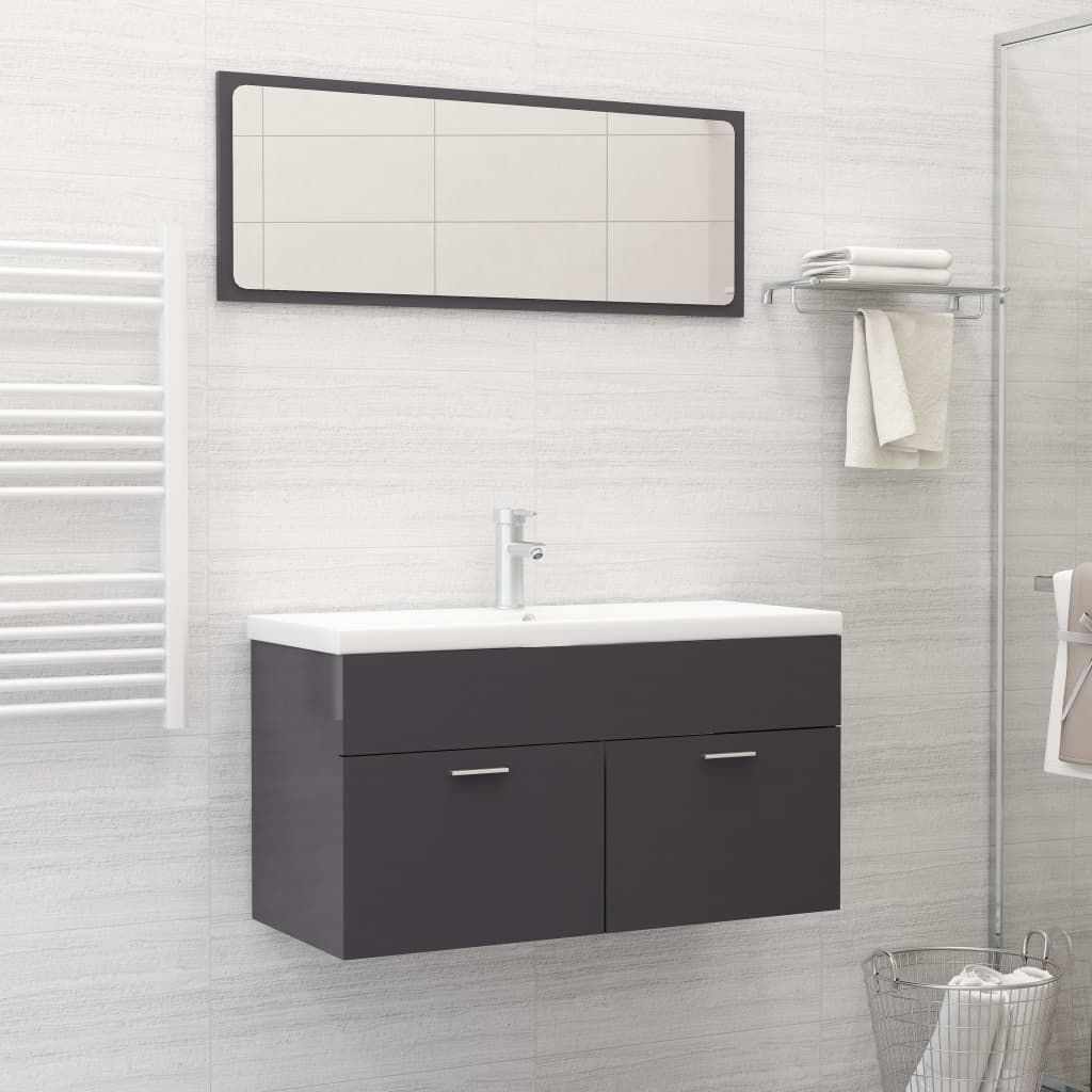 Berkfield Bathroom Furniture Set High Gloss Grey Engineered Wood