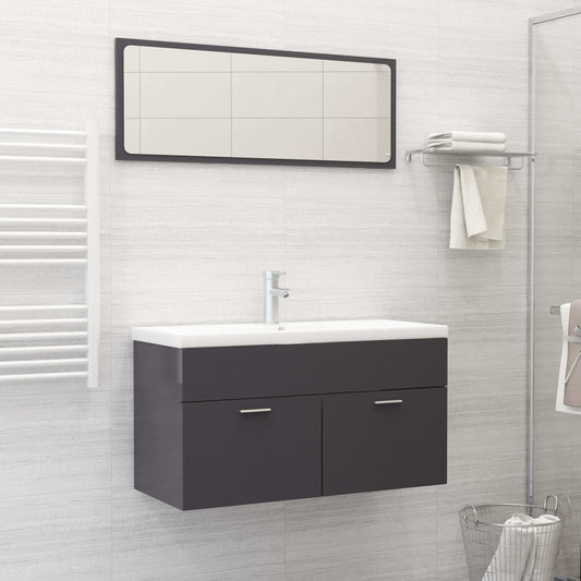 Berkfield Bathroom Furniture Set High Gloss Grey Engineered Wood