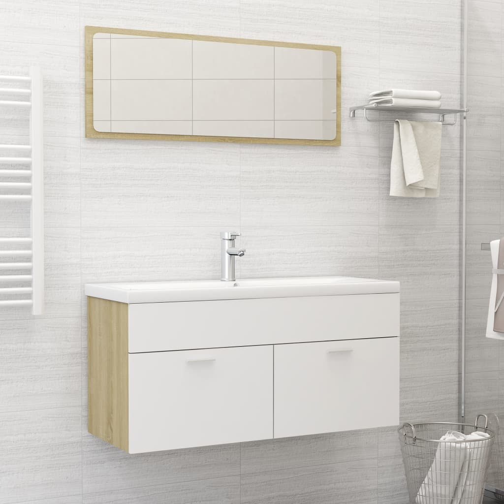 Berkfield Bathroom Furniture Set White and Sonoma Oak Engineered Wood
