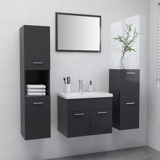 Berkfield Bathroom Furniture Set Grey Engineered Wood