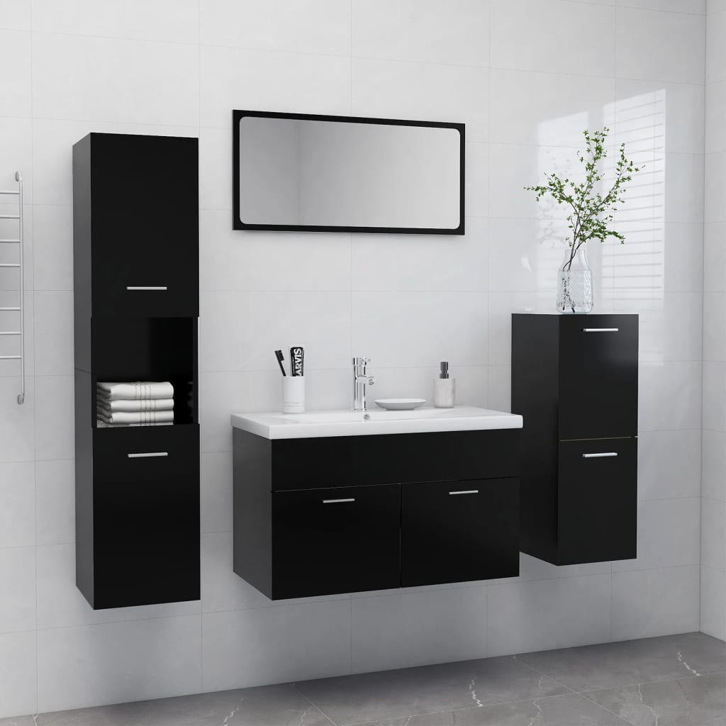 Berkfield Bathroom Furniture Set Black Engineered Wood