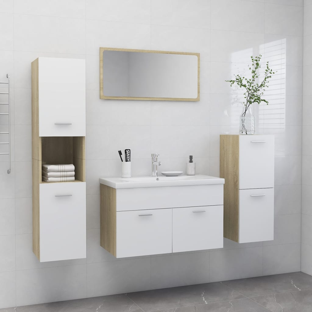 Berkfield Bathroom Furniture Set White and Sonoma Oak Engineered Wood