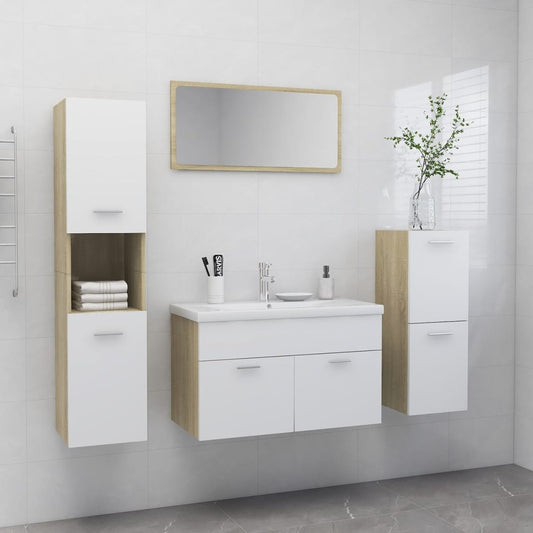 Berkfield Bathroom Furniture Set White and Sonoma Oak Engineered Wood