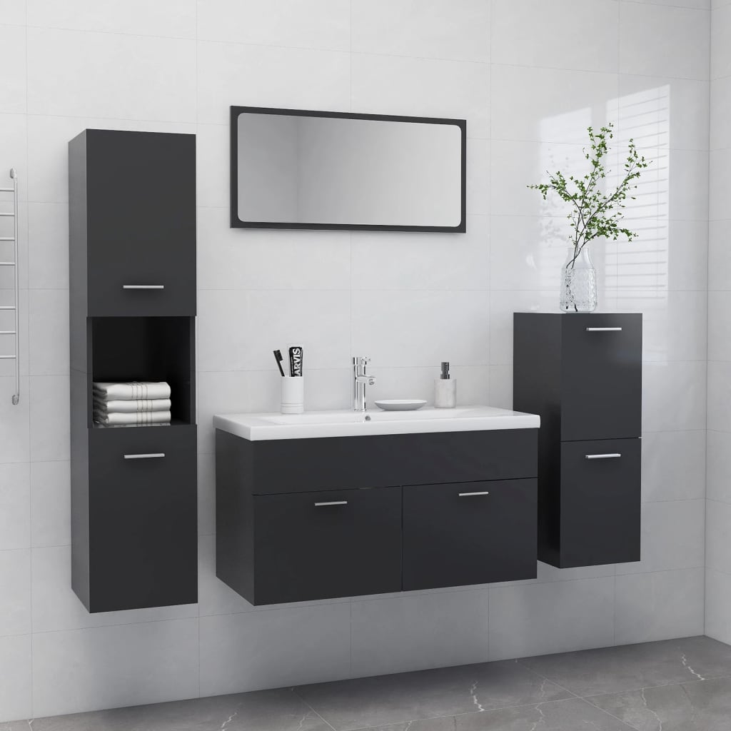 Berkfield Bathroom Furniture Set Grey Engineered Wood