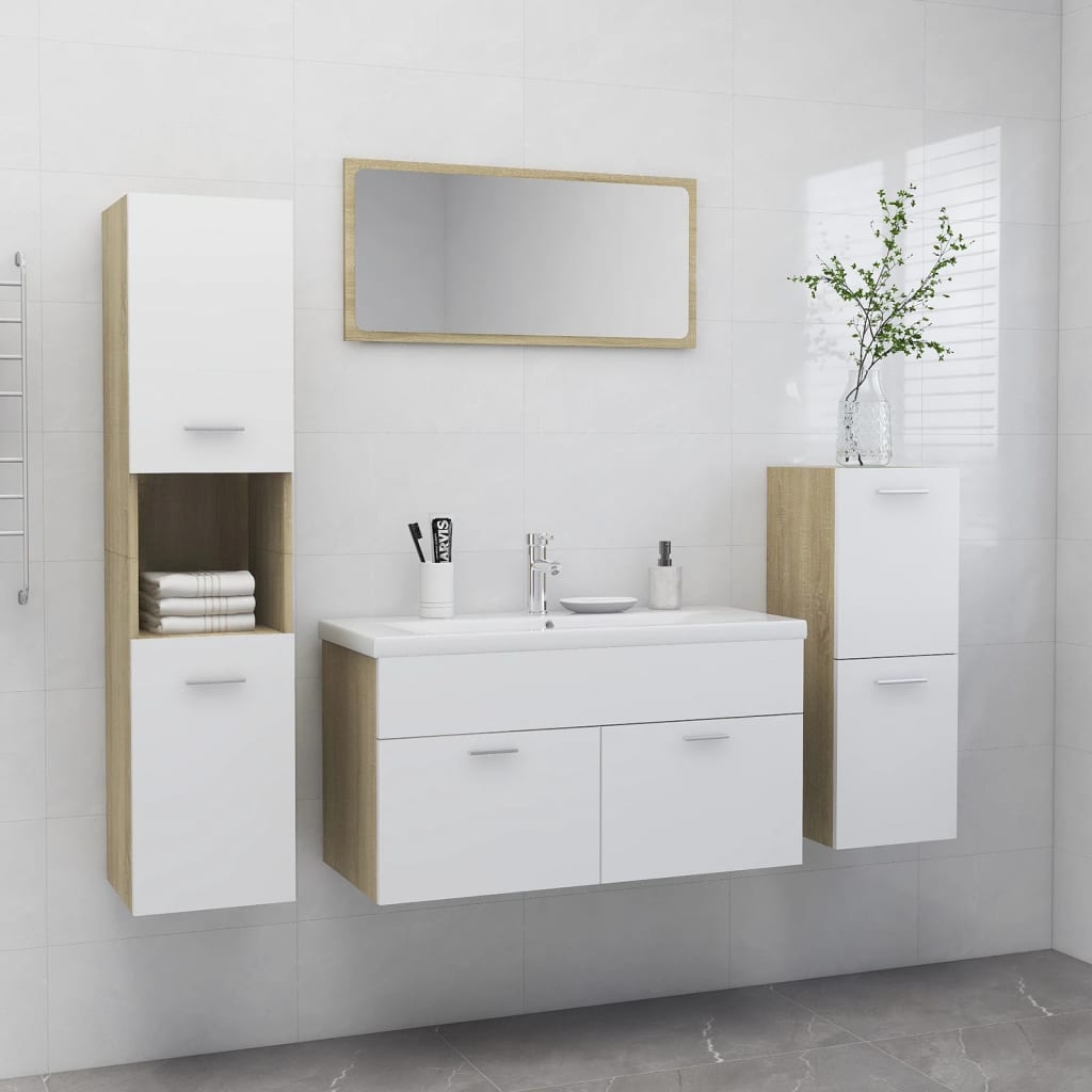 Berkfield Bathroom Furniture Set White and Sonoma Oak Engineered Wood