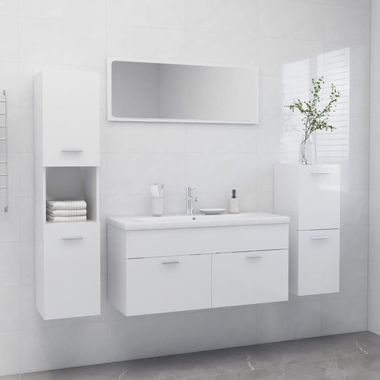Berkfield Bathroom Furniture Set High Gloss White Engineered Wood