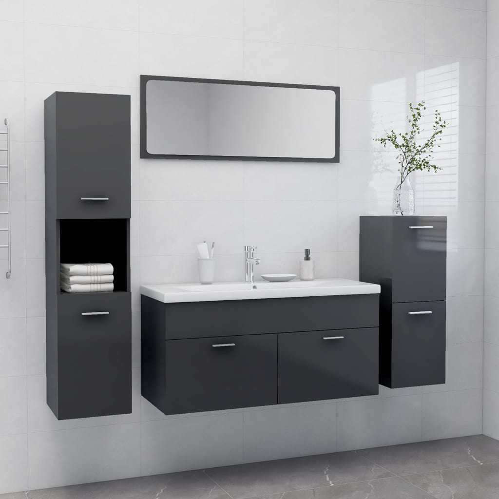 Berkfield Bathroom Furniture Set High Gloss Grey Engineered Wood