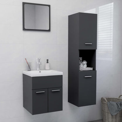 Berkfield Bathroom Furniture Set High Gloss Grey Engineered Wood