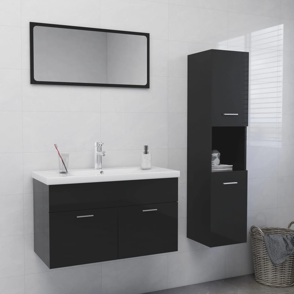 Berkfield Bathroom Furniture Set High Gloss Grey Engineered Wood
