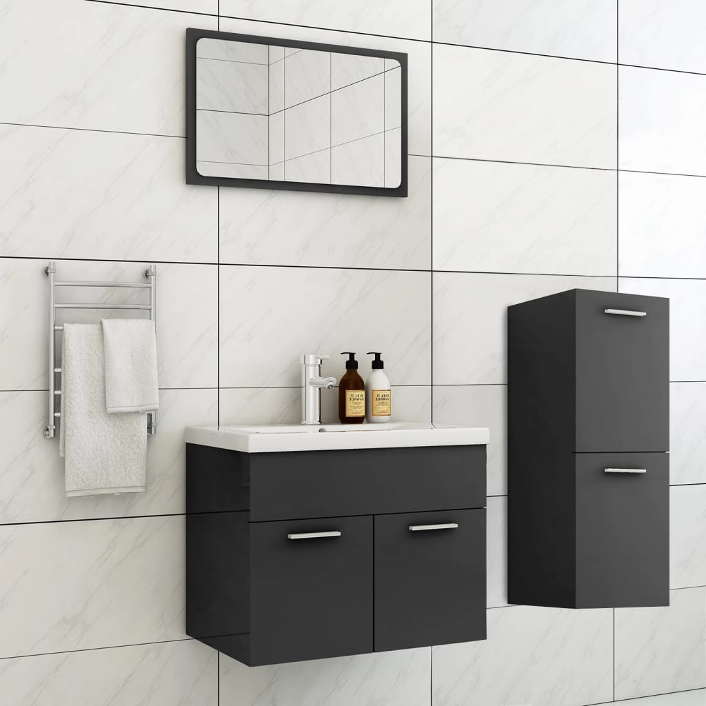 Berkfield Bathroom Furniture Set High Gloss Grey Engineered Wood