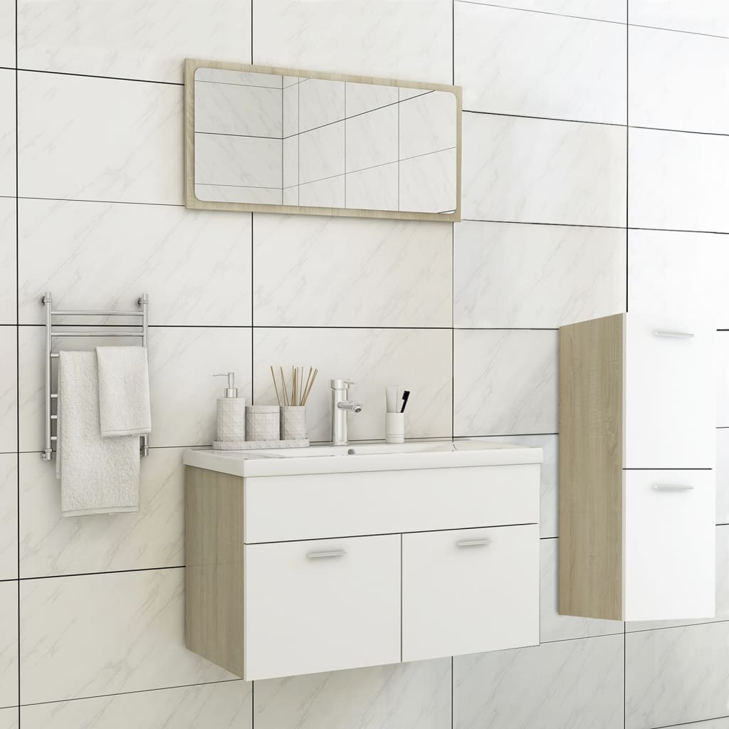 Berkfield Bathroom Furniture Set White and Sonoma Oak Engineered Wood
