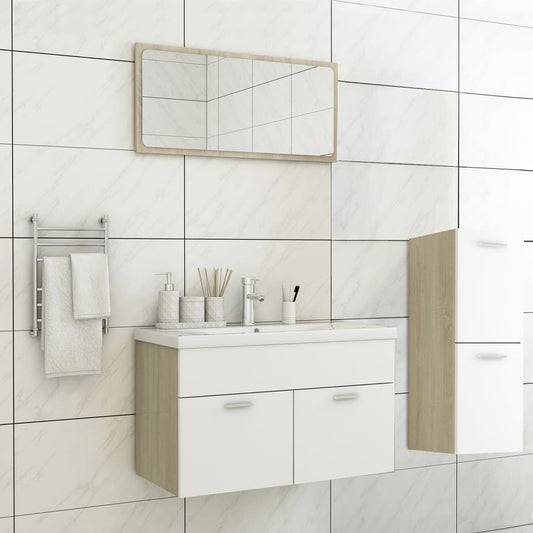 Berkfield Bathroom Furniture Set White and Sonoma Oak Engineered Wood