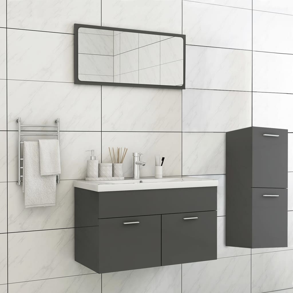 Berkfield Bathroom Furniture Set High Gloss Grey Engineered Wood