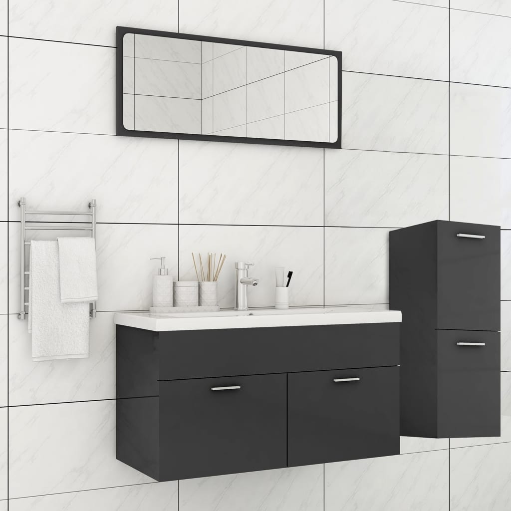 Berkfield Bathroom Furniture Set High Gloss Grey Engineered Wood