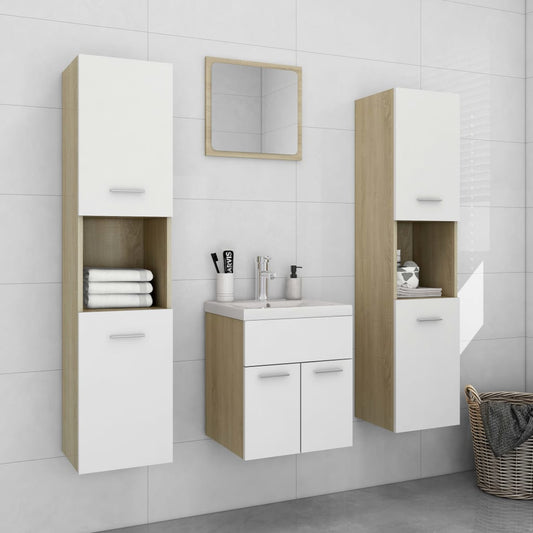 Berkfield Bathroom Furniture Set White and Sonoma Oak Engineered Wood