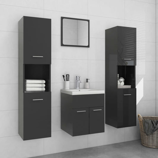 Berkfield Bathroom Furniture Set High Gloss Grey Engineered Wood