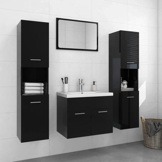 Berkfield Bathroom Furniture Set High Gloss Black Engineered Wood
